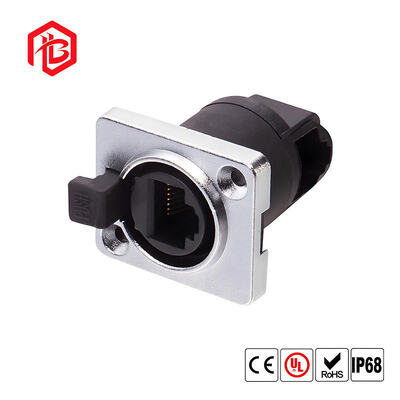 IP68 Waterproof 8-Pin RJ45 Ethernet Jack Panel Mount Connector with Copper Contacts Nylon Housing for RF FPC Solar Power Systems